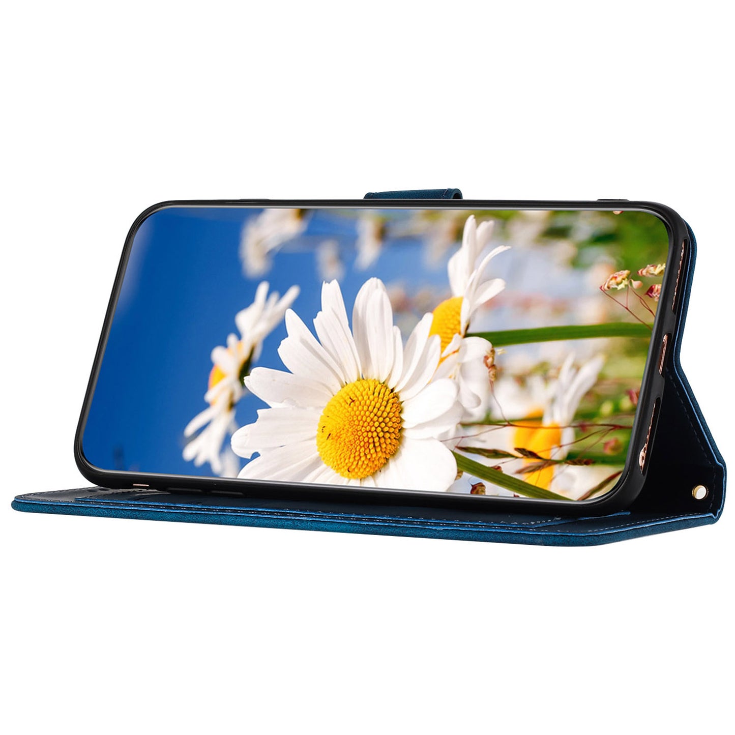 For Google Pixel 9 Phone Cover Flower Pattern PU Leather Case with Card Holder and Stand - Dark Blue
