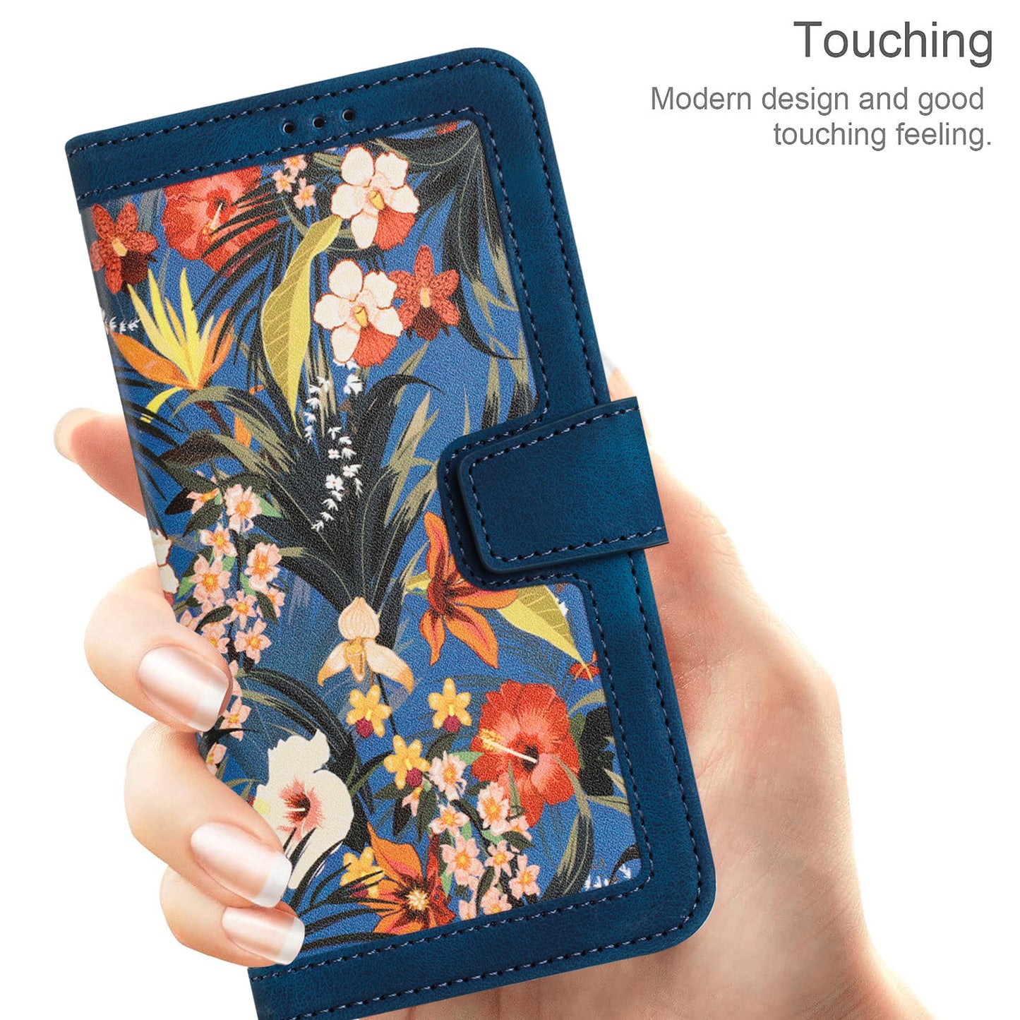 For Google Pixel 9 Phone Cover Flower Pattern PU Leather Case with Card Holder and Stand - Dark Blue