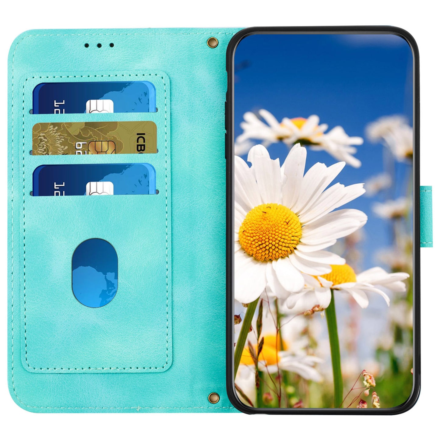 Phone Case for Google Pixel 9 Pro Flower Pattern PU Leather Stand Cover with Card Holder - Green