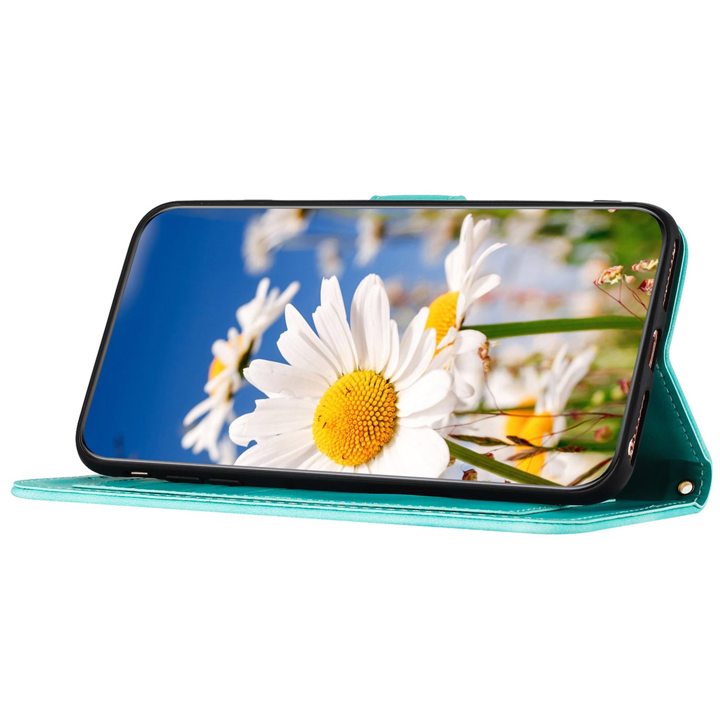 Phone Case for Google Pixel 9 Pro Flower Pattern PU Leather Stand Cover with Card Holder - Green