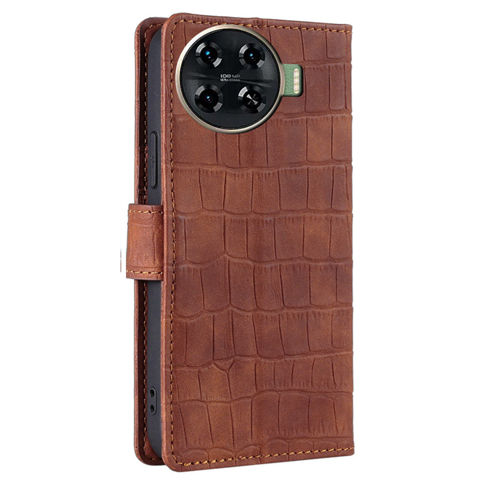 For Transsion Tecno Spark 20 Pro+ Phone Case Crocodile Texture PU Leather Protective Cover - Brown