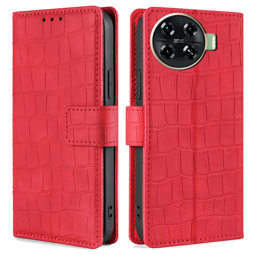 For Transsion Tecno Spark 20 Pro+ Phone Case Crocodile Texture PU Leather Protective Cover - Red