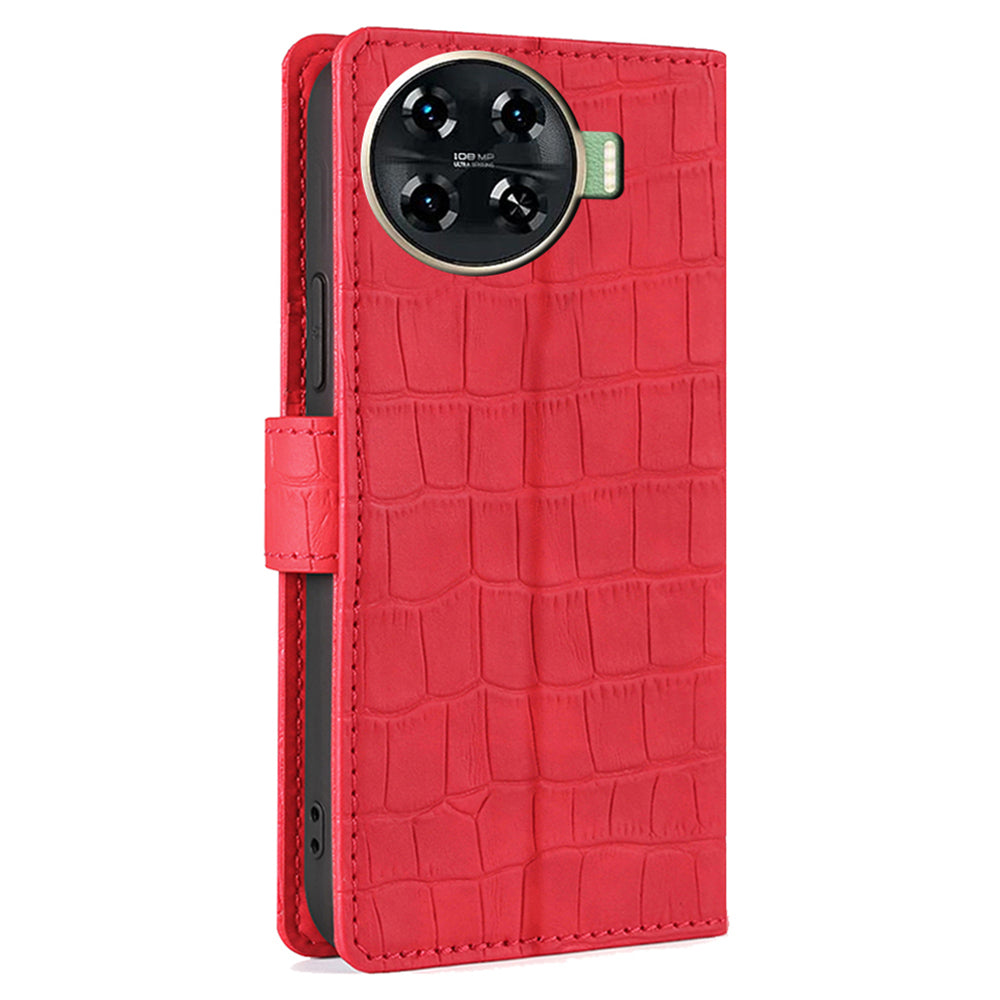 For Transsion Tecno Spark 20 Pro+ Phone Case Crocodile Texture PU Leather Protective Cover - Red