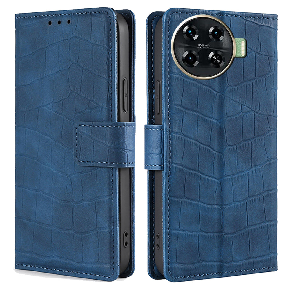 For Transsion Tecno Spark 20 Pro+ Phone Case Crocodile Texture PU Leather Protective Cover - Blue