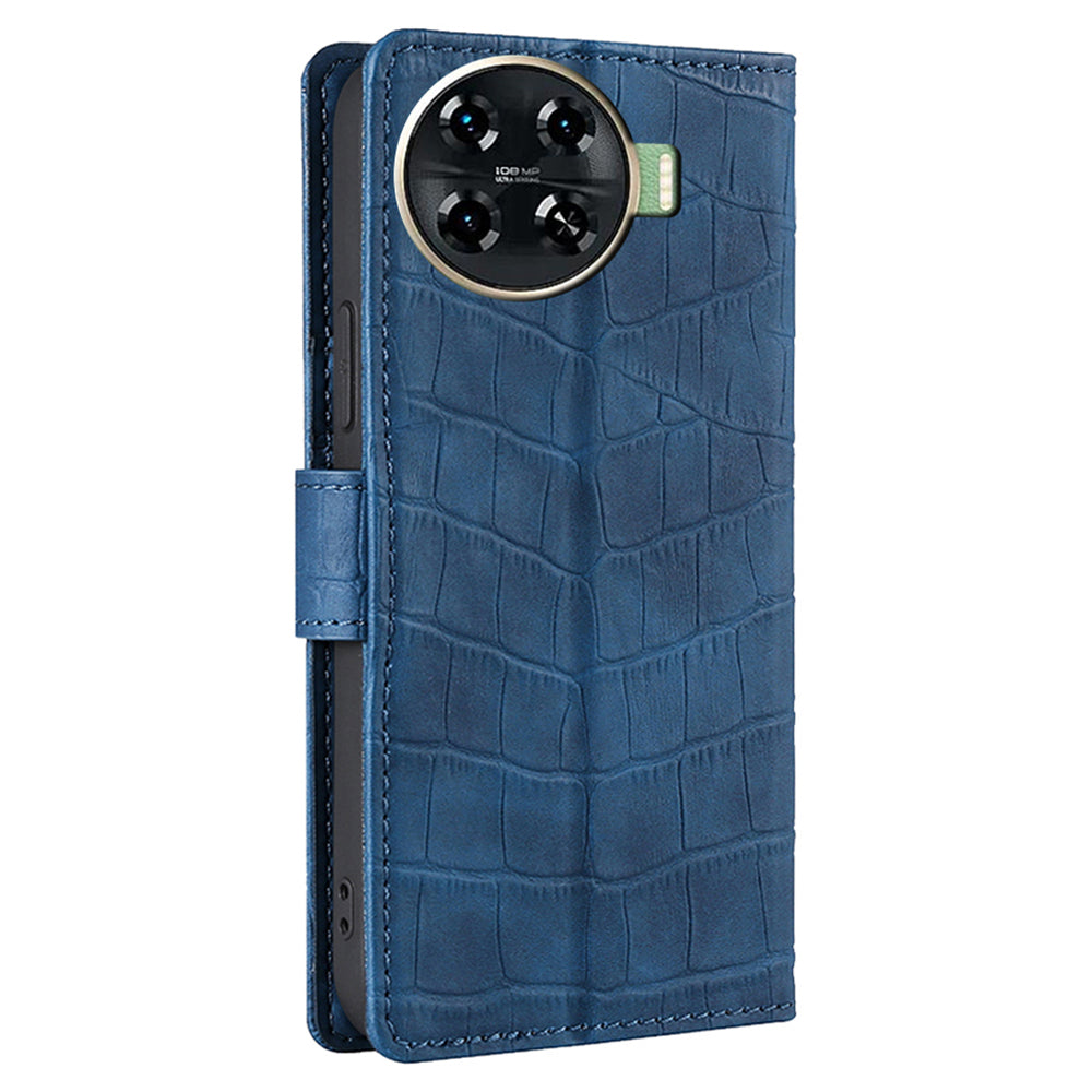 For Transsion Tecno Spark 20 Pro+ Phone Case Crocodile Texture PU Leather Protective Cover - Blue