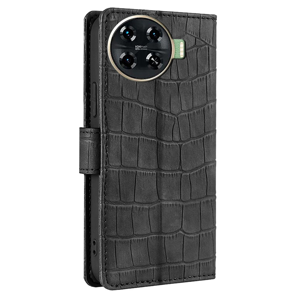 For Transsion Tecno Spark 20 Pro+ Phone Case Crocodile Texture PU Leather Protective Cover - Black