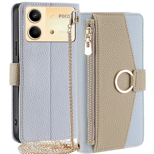 For Xiaomi Redmi Note 13R Pro 5G Case Zipper Wallet Mirror Leather Phone Cover with Shoulder Strap - Blue