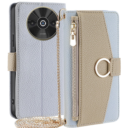 For Xiaomi Redmi A3 / Poco C61 4G Crossbody Lanyard Case Leather Wallet Phone Cover with Makeup Mirror - Blue