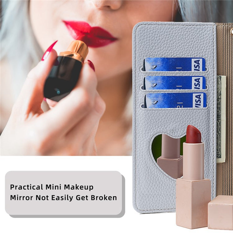 For Xiaomi Redmi A3 / Poco C61 4G Crossbody Lanyard Case Leather Wallet Phone Cover with Makeup Mirror - Blue