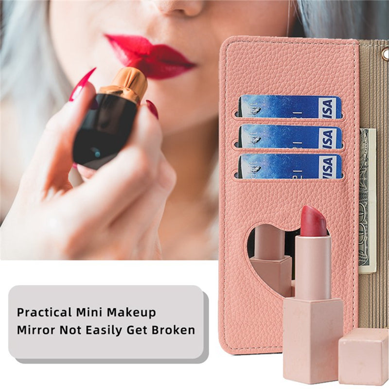 For Xiaomi Redmi A3 / Poco C61 4G Crossbody Lanyard Case Leather Wallet Phone Cover with Makeup Mirror - Pink