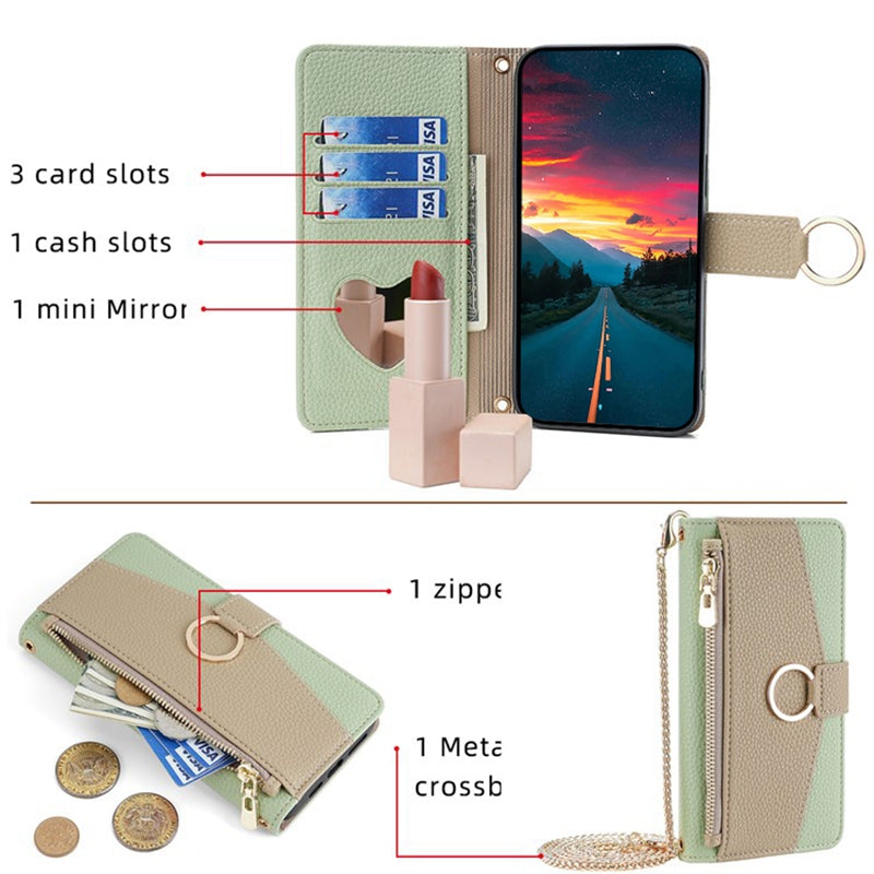For Realme 12 Pro 5G / 12 Pro+ 5G Case with Lanyard Wallet Zipper Leather Phone Cover - Green