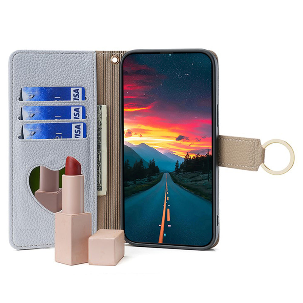 For Realme 12+ 5G Case Mirror Design PU Leather Crossbody Wallet Flip Phone Cover - Blue