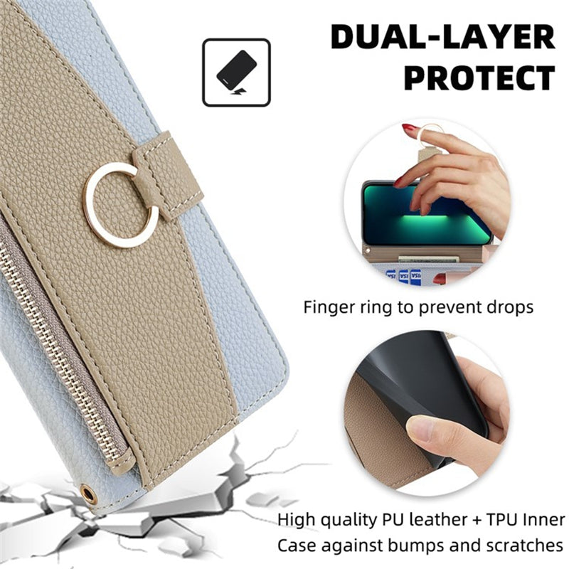 For Realme 12+ 5G Case Mirror Design PU Leather Crossbody Wallet Flip Phone Cover - Blue