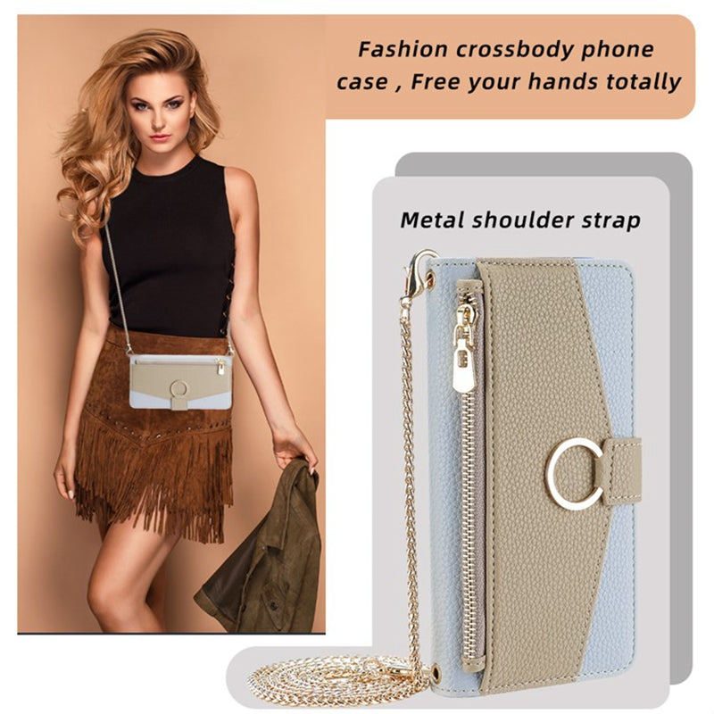 For Realme 12+ 5G Case Mirror Design PU Leather Crossbody Wallet Flip Phone Cover - Blue