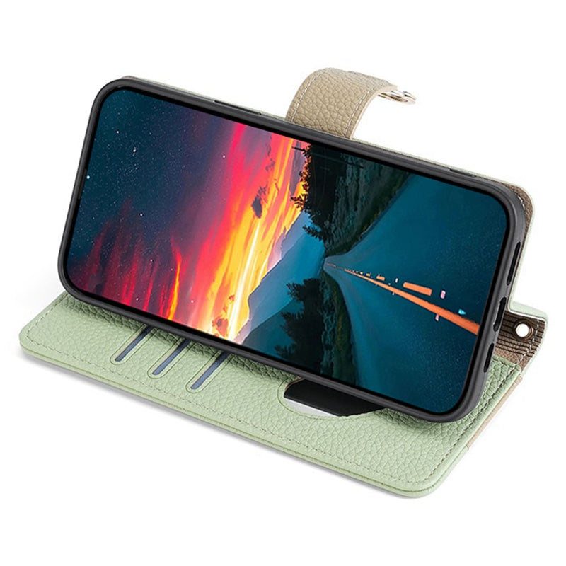 For Realme 12+ 5G Case Mirror Design PU Leather Crossbody Wallet Flip Phone Cover - Green