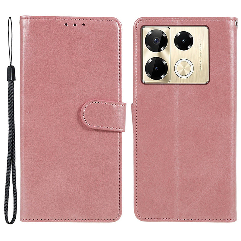 For Transsion Infinix Note 40 Pro 4G / 5G / Infinix Note 40 Pro+ Case Leather Wallet Phone Cover Calf Texture - Rose Gold
