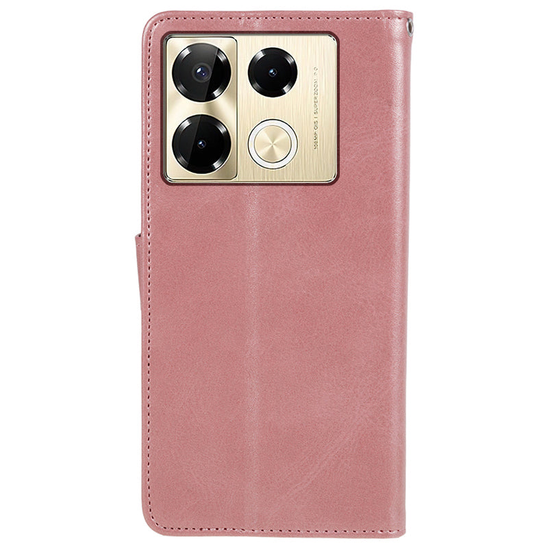 For Transsion Infinix Note 40 Pro 4G / 5G / Infinix Note 40 Pro+ Case Leather Wallet Phone Cover Calf Texture - Rose Gold
