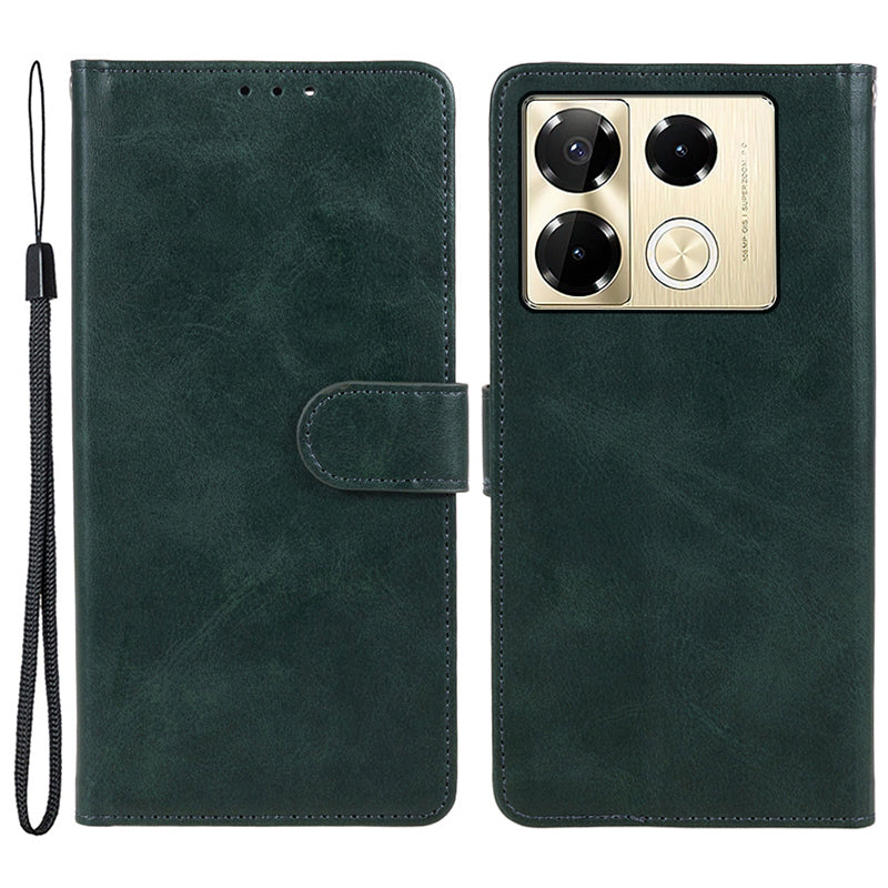 For Transsion Infinix Note 40 Pro 4G / 5G / Infinix Note 40 Pro+ Case Leather Wallet Phone Cover Calf Texture - Midnight Green