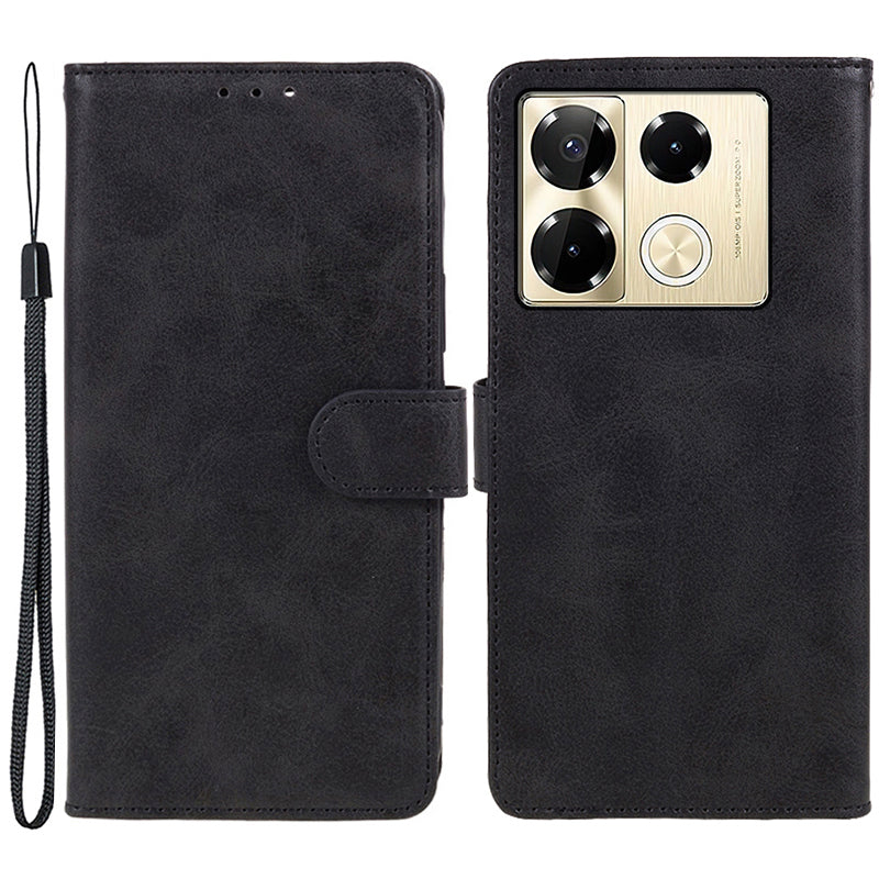 For Transsion Infinix Note 40 Pro 4G / 5G / Infinix Note 40 Pro+ Case Leather Wallet Phone Cover Calf Texture - Black