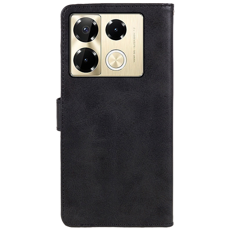 For Transsion Infinix Note 40 Pro 4G / 5G / Infinix Note 40 Pro+ Case Leather Wallet Phone Cover Calf Texture - Black