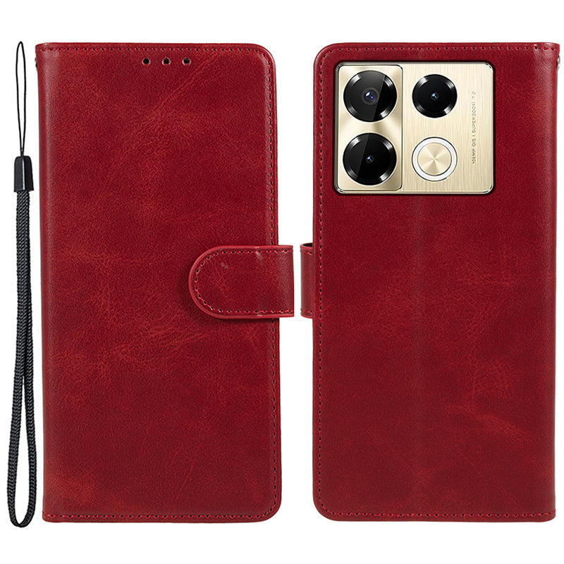 For Transsion Infinix Note 40 Pro 4G / 5G / Infinix Note 40 Pro+ Case Leather Wallet Phone Cover Calf Texture - Red