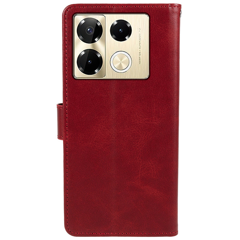 For Transsion Infinix Note 40 Pro 4G / 5G / Infinix Note 40 Pro+ Case Leather Wallet Phone Cover Calf Texture - Red