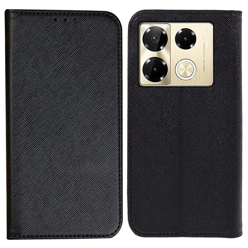 For Transsion Infinix Note 40 Pro 4G / 5G / Infinix Note 40 Pro+ Case Cross Texture Leather Folio Stand Phone Cover - Black