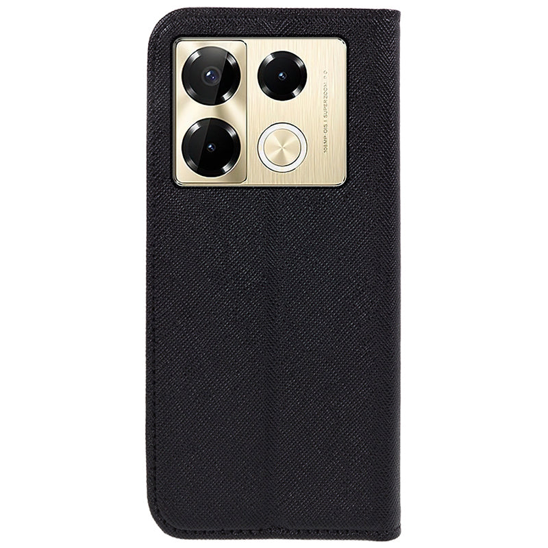 For Transsion Infinix Note 40 Pro 4G / 5G / Infinix Note 40 Pro+ Case Cross Texture Leather Folio Stand Phone Cover - Black