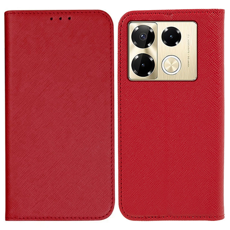 For Transsion Infinix Note 40 Pro 4G / 5G / Infinix Note 40 Pro+ Case Cross Texture Leather Folio Stand Phone Cover - Red