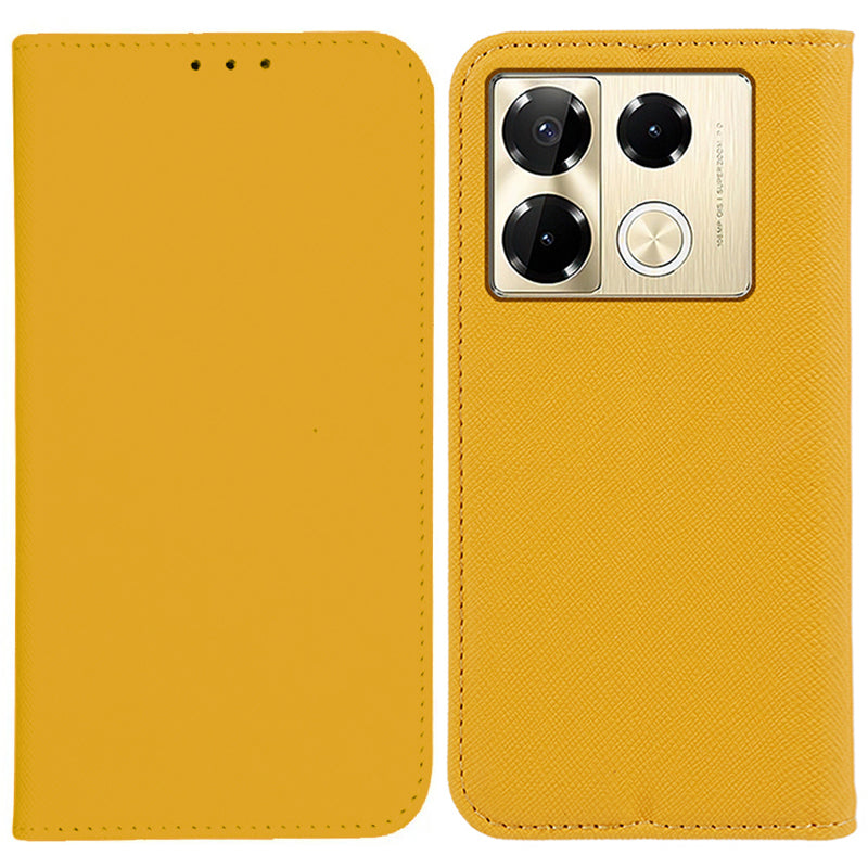 For Transsion Infinix Note 40 Pro 4G / 5G / Infinix Note 40 Pro+ Case Cross Texture Leather Folio Stand Phone Cover - Yellow