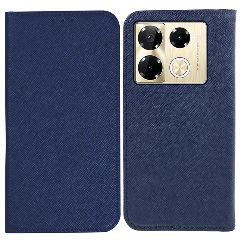 For Transsion Infinix Note 40 Pro 4G / 5G / Infinix Note 40 Pro+ Case Cross Texture Leather Folio Stand Phone Cover - Dark Blue