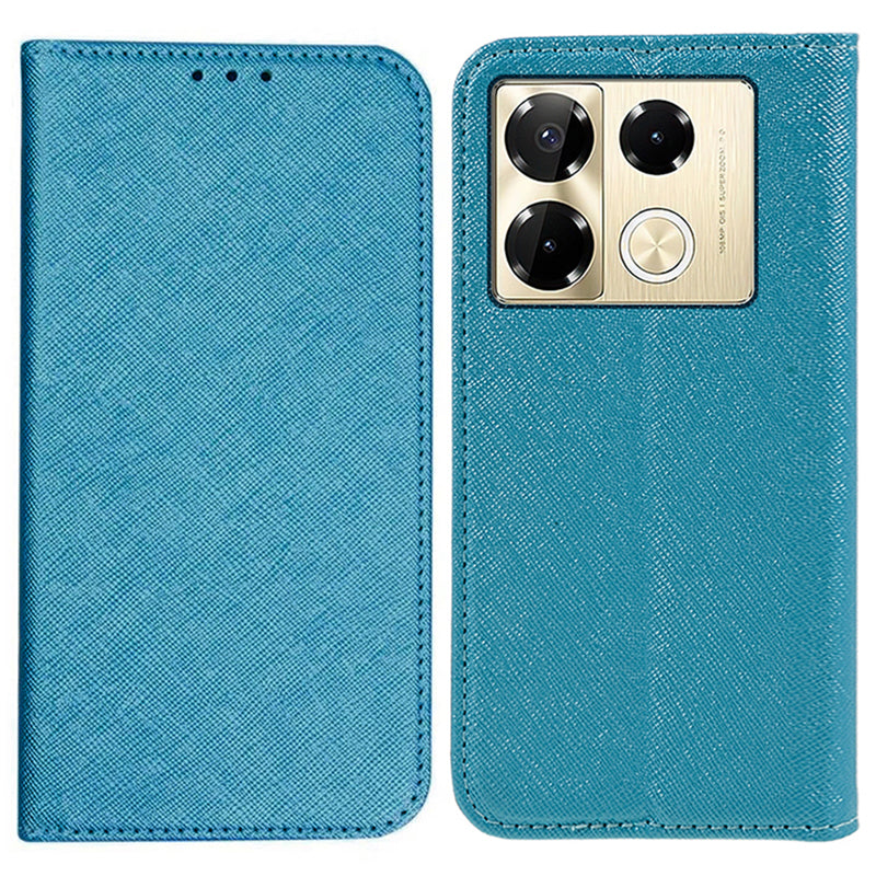 For Transsion Infinix Note 40 Pro 4G / 5G / Infinix Note 40 Pro+ Case Cross Texture Leather Folio Stand Phone Cover - Sky Blue