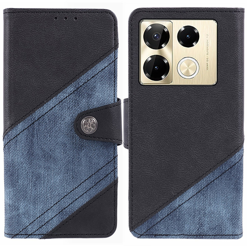 For Transsion Infinix Note 40 Pro 4G / 5G / Infinix Note 40 Pro+ Case Leather Splicing Crazy Horse Texture Phone Cover - Black