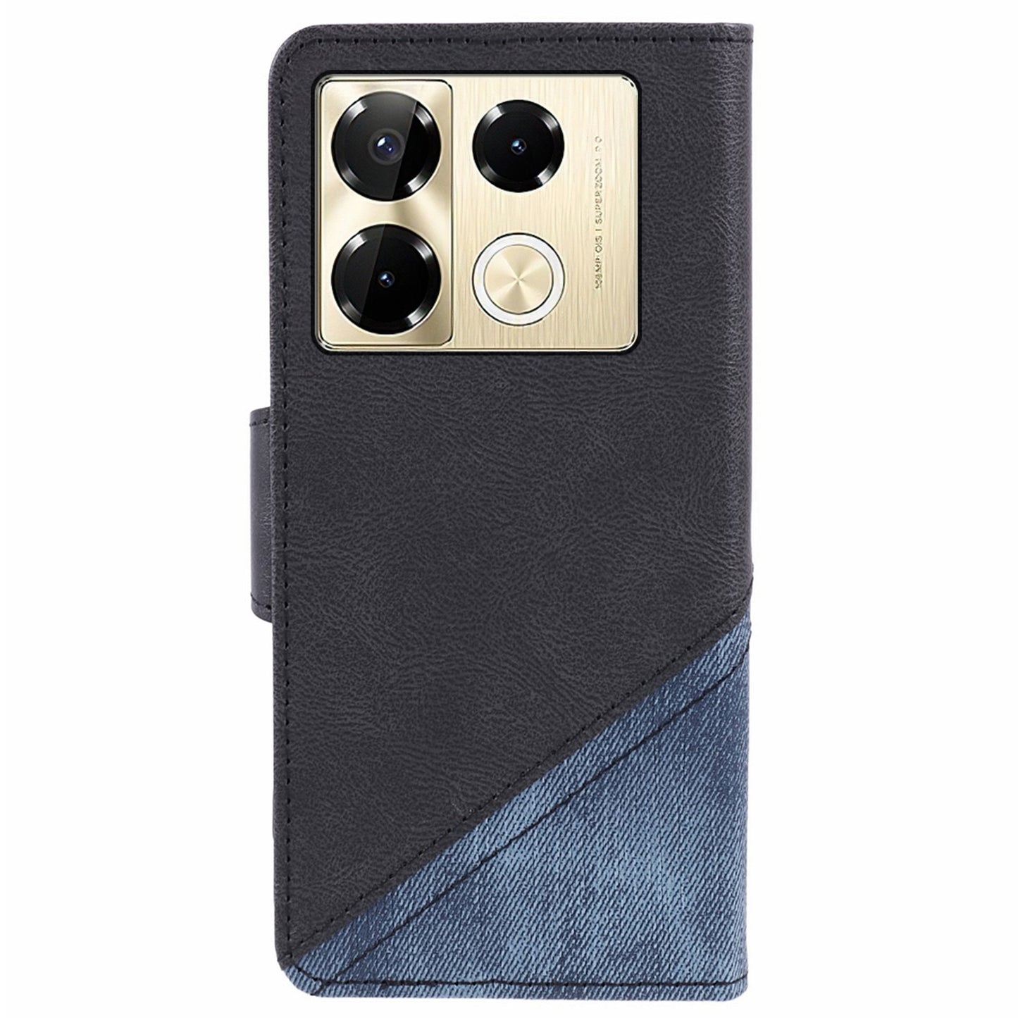 For Transsion Infinix Note 40 Pro 4G / 5G / Infinix Note 40 Pro+ Case Leather Splicing Crazy Horse Texture Phone Cover - Black