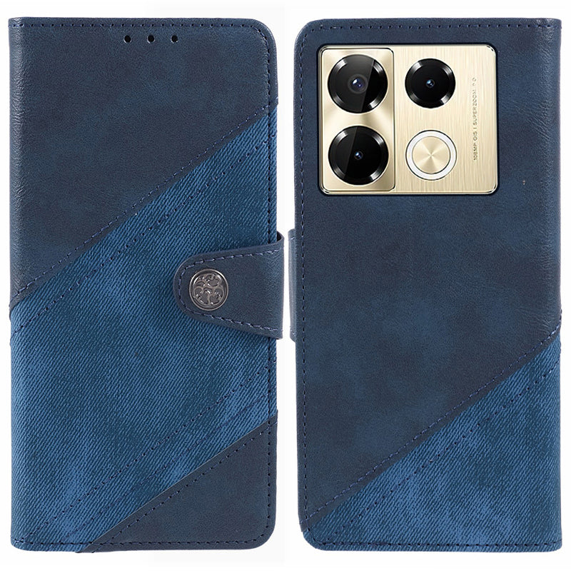 For Transsion Infinix Note 40 Pro 4G / 5G / Infinix Note 40 Pro+ Case Leather Splicing Crazy Horse Texture Phone Cover - Dark Blue