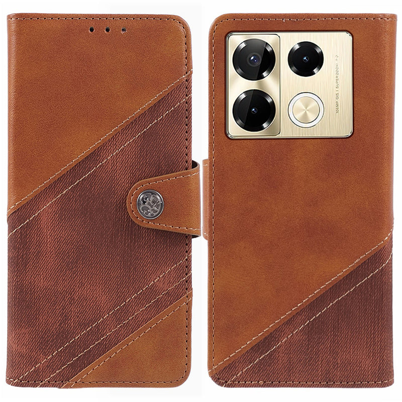 For Transsion Infinix Note 40 Pro 4G / 5G / Infinix Note 40 Pro+ Case Leather Splicing Crazy Horse Texture Phone Cover - Brown