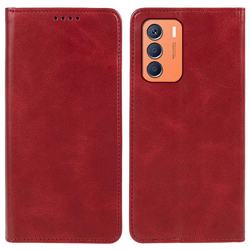 For Transsion Infinix Zero 5G 2023 Leather Case 3 Card Slots Magnetic Closure Phone Cover - Red