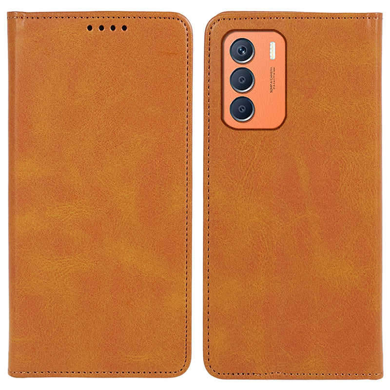 For Transsion Infinix Zero 5G 2023 Leather Case 3 Card Slots Magnetic Closure Phone Cover - Khaki