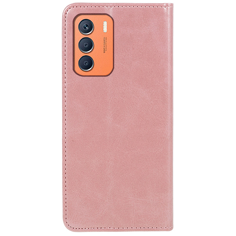 For Transsion Infinix Zero 5G 2023 Leather Case 3 Card Slots Magnetic Closure Phone Cover - Rose Gold
