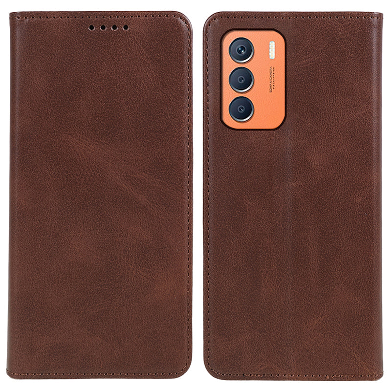 For Transsion Infinix Zero 5G 2023 Leather Case 3 Card Slots Magnetic Closure Phone Cover - Brown