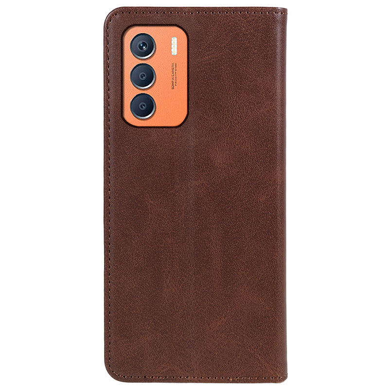 For Transsion Infinix Zero 5G 2023 Leather Case 3 Card Slots Magnetic Closure Phone Cover - Brown