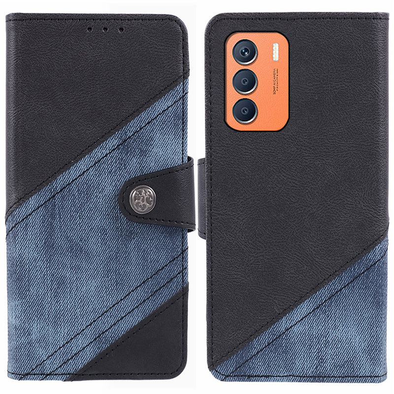 For Transsion Infinix Zero 5G 2023 Cell Phone Shell PU Leather Splicing Crazy Horse Texture Phone Case - Black