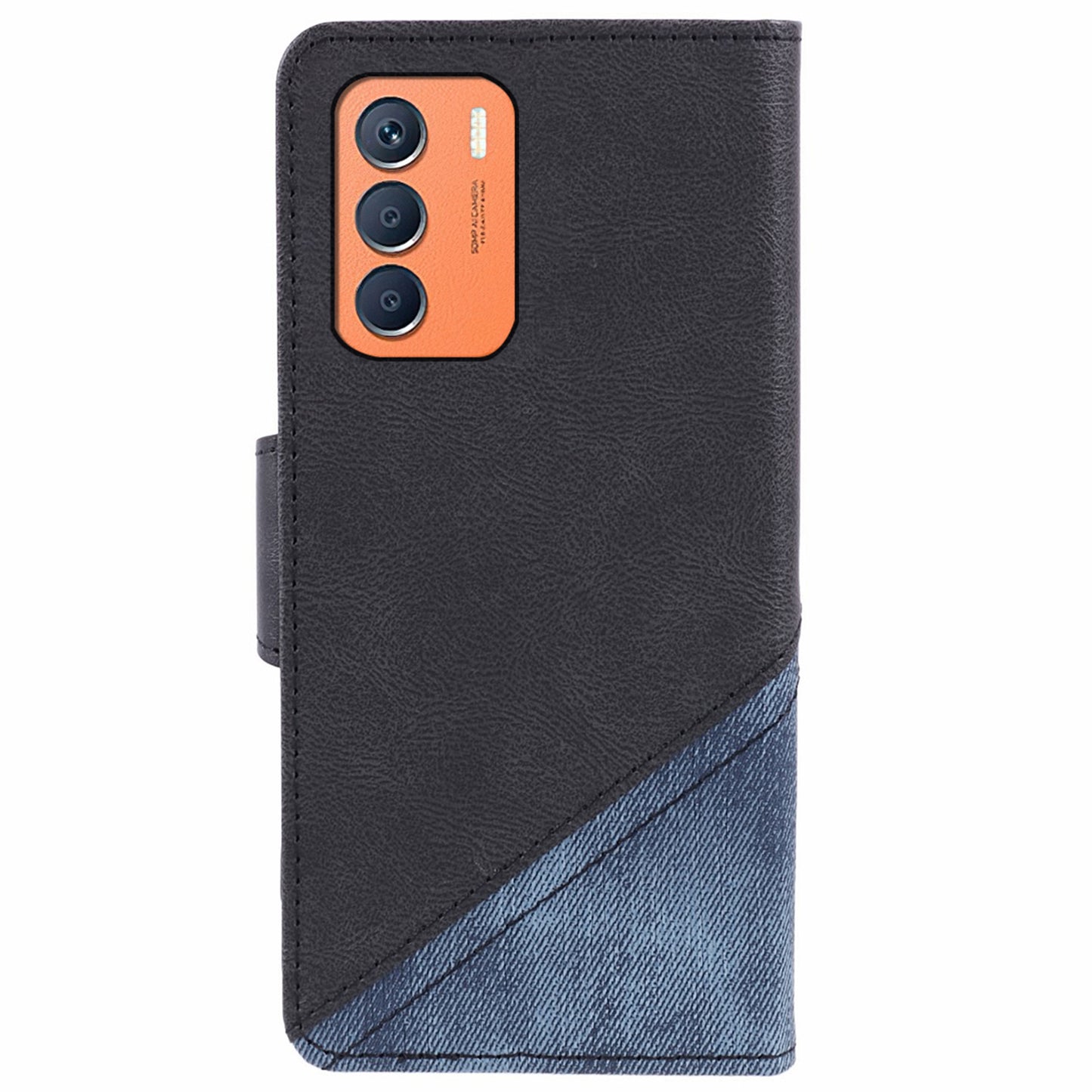 For Transsion Infinix Zero 5G 2023 Cell Phone Shell PU Leather Splicing Crazy Horse Texture Phone Case - Black