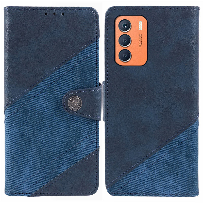 For Transsion Infinix Zero 5G 2023 Cell Phone Shell PU Leather Splicing Crazy Horse Texture Phone Case - Dark Blue