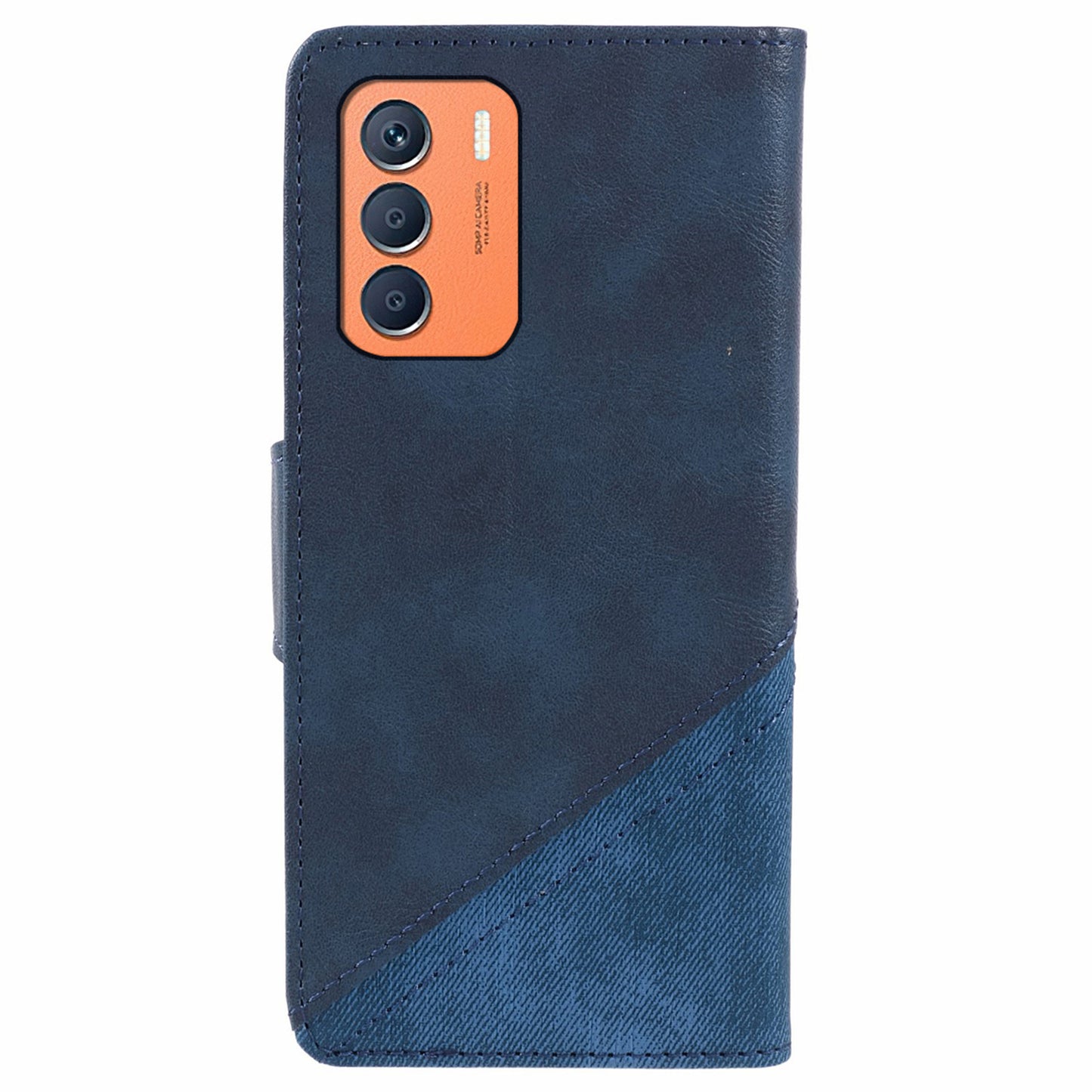 For Transsion Infinix Zero 5G 2023 Cell Phone Shell PU Leather Splicing Crazy Horse Texture Phone Case - Dark Blue