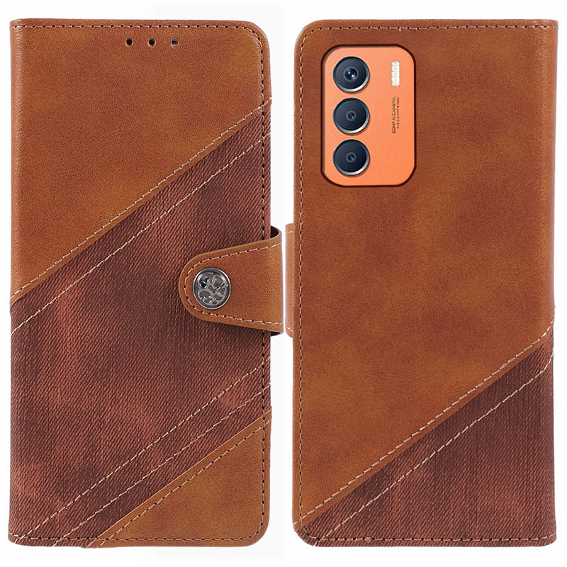 For Transsion Infinix Zero 5G 2023 Cell Phone Shell PU Leather Splicing Crazy Horse Texture Phone Case - Brown