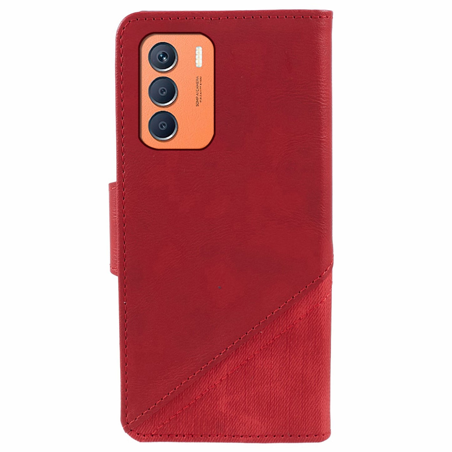 For Transsion Infinix Zero 5G 2023 Cell Phone Shell PU Leather Splicing Crazy Horse Texture Phone Case - Red