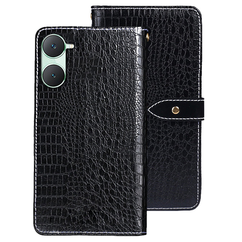 IDEWEI For vivo Y03 Wallet Cover Crocodile Texture PU Leather Phone Case Supplier - Black