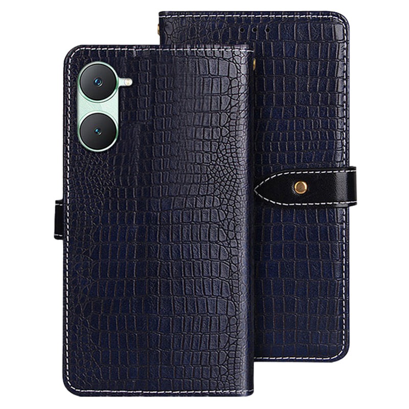 IDEWEI For vivo Y03 Wallet Cover Crocodile Texture PU Leather Phone Case Supplier - Blue