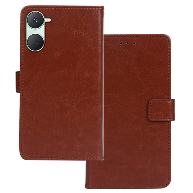 IDEWEI For vivo Y03 Case Foldable Stand Crazy Horse Texture Phone Cover - Brown